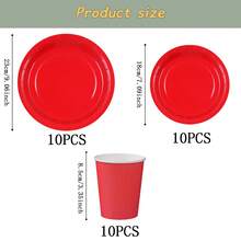 Red Disposable Tableware Set, 7/9 Inch Party Plates, Disposable Paper Plates And Cups Suitable For Holidays, Weddings, Engagements, Birthdays, Parties, Celebrations - Multicolor - View 13
