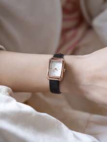 1 chiếc đồng hồ vuông tối giản hiệu Rebirth dành cho nữ, đồng hồ đeo tay thạch anh phong cách retro thường ngày. - màu đen - Xem 6