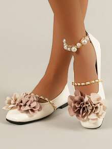 Giày bệt Mary Jane họa tiết hoa mới, thoải mái và thời trang dành cho nữ, kiểu giày bệt mùa xuân đa năng dễ dàng phối với váy, trang phục thường ngày, phù hợp cho mọi mùa. - Màu be - Xem 5