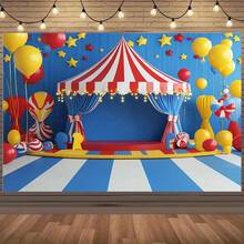 1 Piece Of Festive Carnival Backdrop Fabric, Featuring Colorful Balloons And Stars - A Lively Circus-Themed Decoration, Suitable For Halloween, Christmas, And Birthdays. Made Of Durable Polyester, Available In Various Sizes, Perfect For Carnival-Themed Parties - Nhiều màu - Xem 2