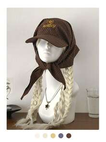 Retro karierter Kopftuchut mit 3D besticktem Buchstaben, kontrastfarbige modische sonnengeschützte Bandana-Kappe, vielseitig einsetzbarer, atmungsaktiver und schnelltrocknender Unisex-Baseballcap mit verstellbarer Passform für Outdoor-Sport - Verschiedenfarbig - Übersicht 2