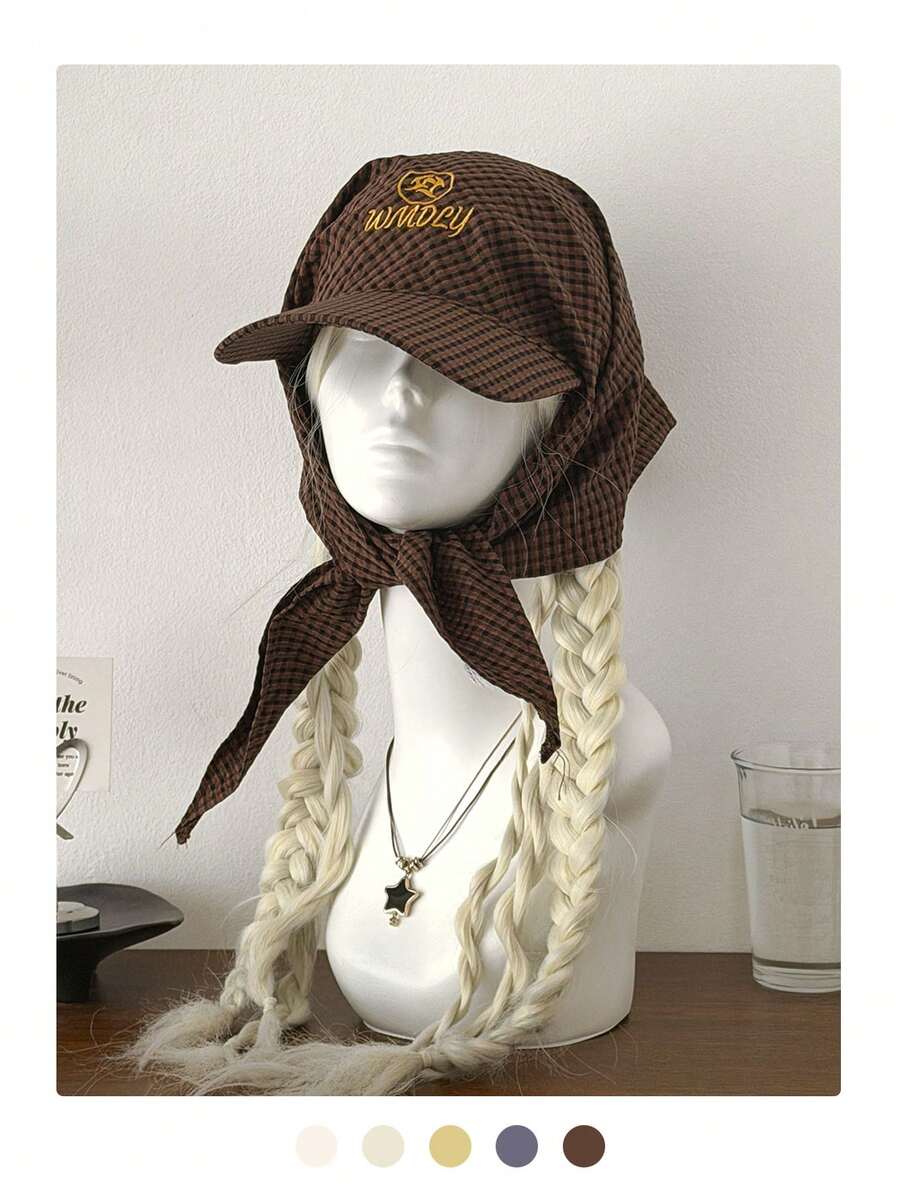 Khăn trùm đầu kẻ caro kiểu retro với chữ thêu 3D, mũ bandana chống nắng thời trang phối màu tương phản, mũ lưỡi trai đa năng điều chỉnh được, thoáng khí, nhanh khô cho các hoạt động thể thao ngoài trời, mùa hè, bãi biển. - Nhiều màu - Xem 1