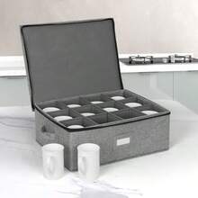 MU:4LIFE Set de 4 Cajas de Almacenamiento de Vajilla de Platos y 1 Caja de Almacenamiento para Vasos Mug Carcasa Rígida y Acolchada con Separador Fieltro 5 Cajas de Almacenamento de Vajillas Gris - Gris - Ver 5