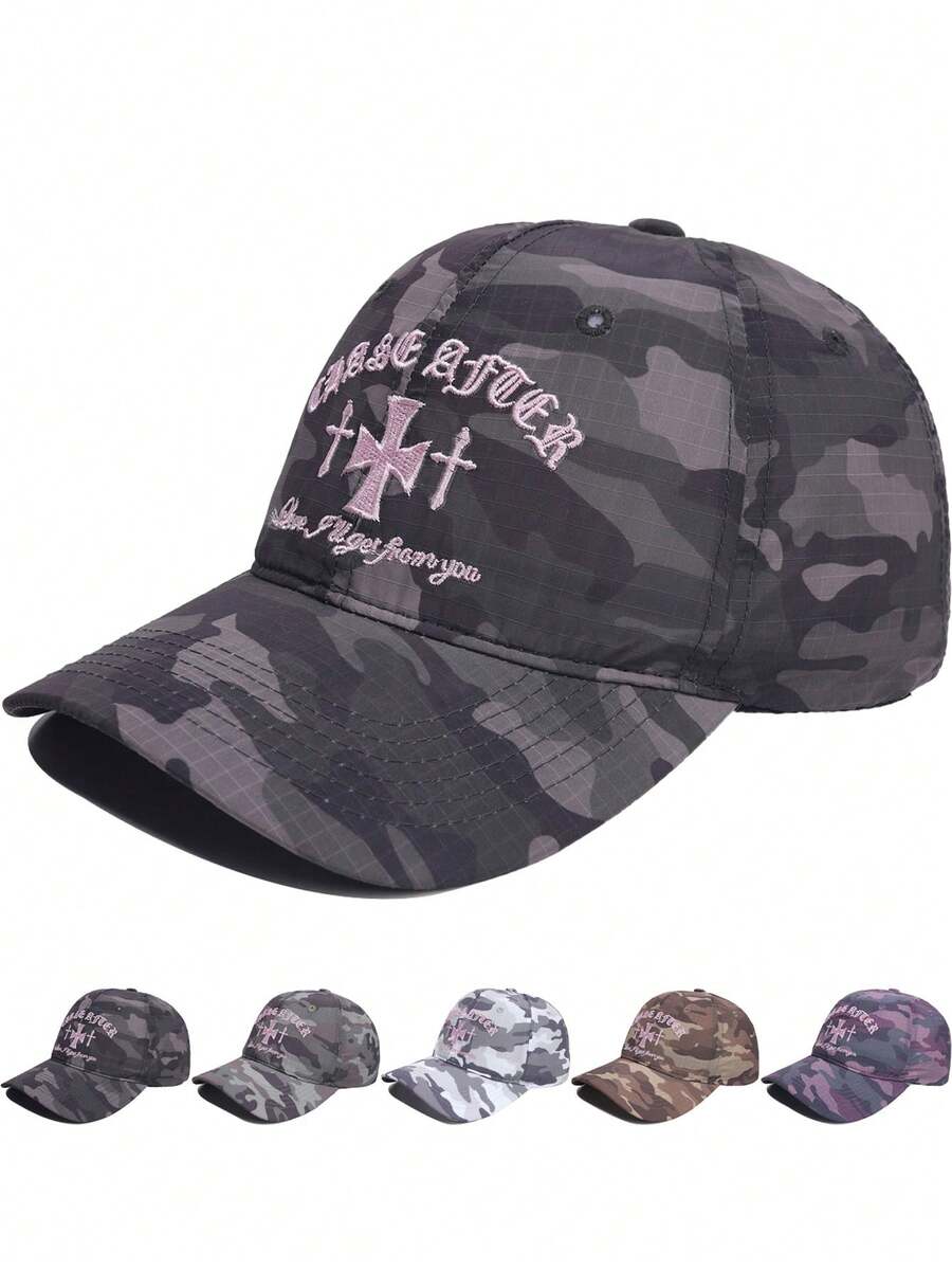 1 chiếc mũ lưỡi trai kiểu retro sành điệu họa tiết rằn ri thêu chữ thập, mũ đôi thời trang đường phố rằn ri cho các trận đấu thể thao, mũ cài khóa mềm mại, chất liệu thoáng khí. - Nhiều màu - Xem 1