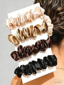 Conjunto de 4 elásticos de cabelo Merlad em cetim com strass, acessórios para cabelo no atacado, elásticos de cabelo, prendedores de rabo de cavalo. - Preto - Ver 2