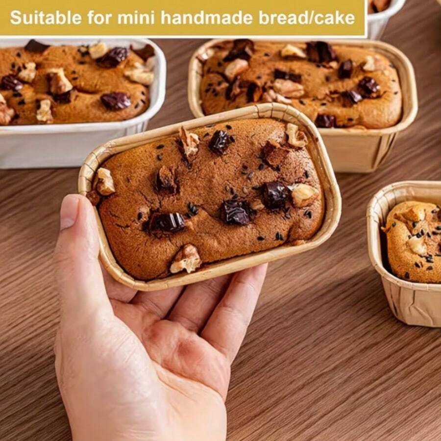 50 Moldes de papel antiadherentes y resistentes al aceite, de tamaño rectangular mini con borde acanalado para evitar fugas, apilables para una cocción uniforme. Adecuados para pan, magdalenas y postres. Grado alimentario para hornear, accesorio de repostería