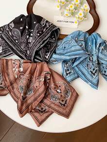 1件复古牛仔蓝腰果花超大号围巾发圈，小众设计发绳，2025新款波西米亚风发带发饰 - 彩色 - 查看 2