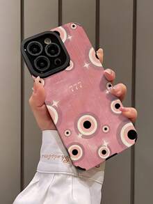 1个简约个性化粉色幸运数字7和邪眼图案竖款仿皮纹理经典防滑防摔软保护手机壳，适合作为礼物送给朋友和爱人，兼容 17/17 Air/17 Pro/17 Pro Max - 彩色 - 查看 3