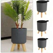Style nordique Pot de fleurs moderne avec pieds en bois pour chambre, salon, plantes au sol, support de pot de plantation, balcon, bonsaï, décoration de maison et de jardin - Rond - Voir 8