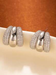 1 Pair Autumn/Winter Fashion Oxidized Copper Three-Claw C-Shape Rhinestone Earrings, Versatile & Elegant Daily Wear For Women - Fashion Earrings - View 3