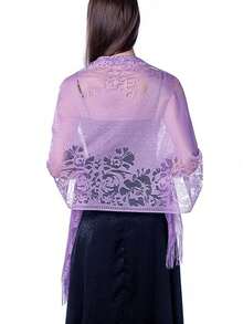 1pc Hollow Lace Tassel Scarf/Shawl/Beach Wrap - Purple - View 2