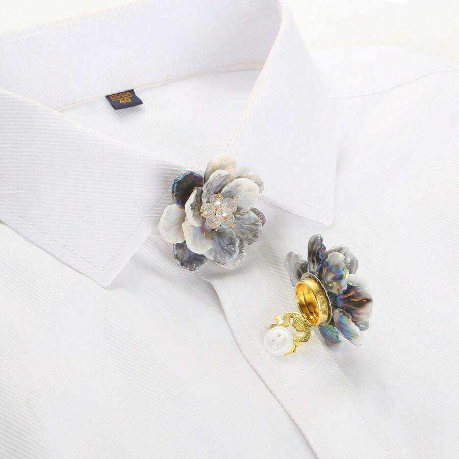 1 peça de decoração para botão de camisa, abotoaduras fofas em acrílico com efeito degradê em formato de flor, acessório de moda para roupas, prendedor de gola de camisa, decoração de botão sem costura, decoração para vestido de praia feminino - Flores - Ver 1