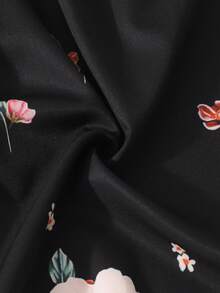 2pcs/Set Girls Casual Criss-Cross Strap Tank Top And Ditsy Floral Straight Leg Pants, Summer - Black - View 10