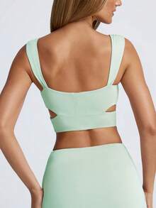 Mujer Elegante Sexy Detalle de Herraje Corte Ajustado Ceñido Cuello en V Corto Perfecto para Festival Fiesta Verano - verde menta - Ver 2