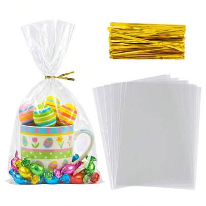 35/50 piezas Bolsas de celofán para regalos, bolsas de plástico transparente con lazos retorcidos, bolsas de regalo para fiestas y bodas