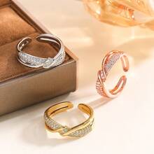 1pc (High Quality) Elegant Double-Layer Twisted Ring, Minimalist Chic Line Design Open Ring, Suitable For Women's Daily And Party Wear - Silver - View 5