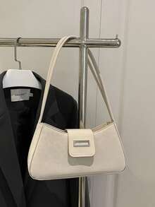 French Personalized Retro Baguette Handbag, New Korean Fashion Shoulder Tote Underarm Bag - White - View 2