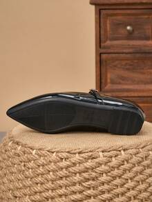 Women's Pointed Toe Splicing Low Vamp Flat Casual Shoes, Purple, Versatile, Suitable For Autumn & All Seasons - Black - View 7