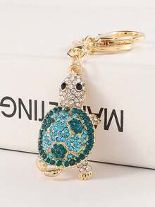 1pc Creative Cute Rhinestone Ocean Turtle Keychain, Alloy Crystal Animal Keyring, Car Bag Pendant, Exquisite Gift For Graduation, Back To School, Birthday - Multicolor - View 4