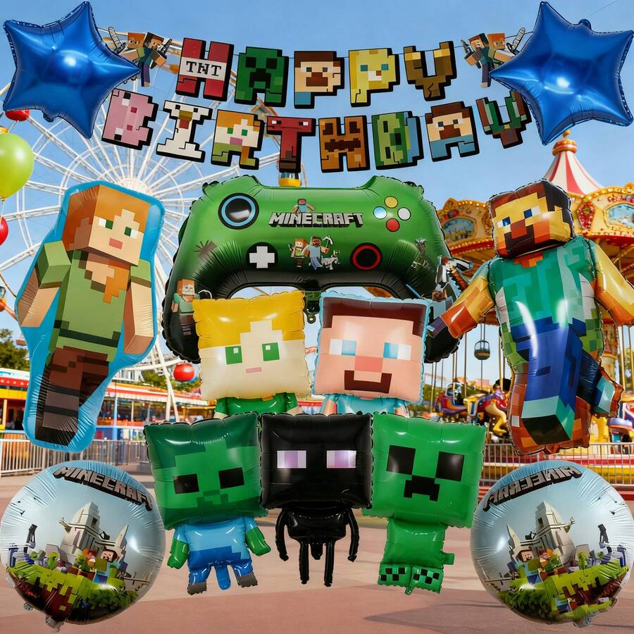 -Juego de Decoración para Fiesta de Cumpleaños Temática con Personajes y Arreglos de Estilo Píxel de Controlador de Juegos, Fiesta de Cumpleaños, Fiesta Temática - 1 - Ver 1