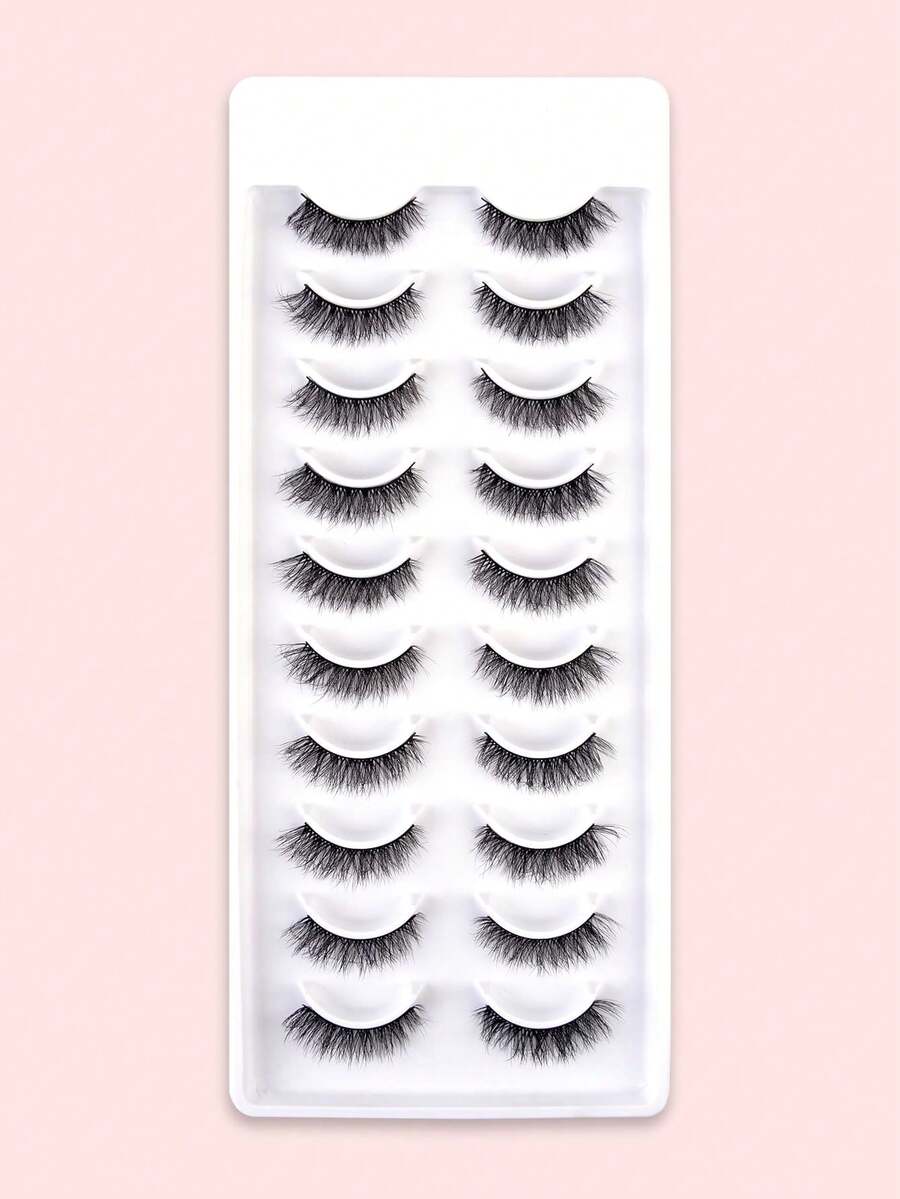10 Pairs 14mm Criss-Cross False Eyelashes - Black - View 1
