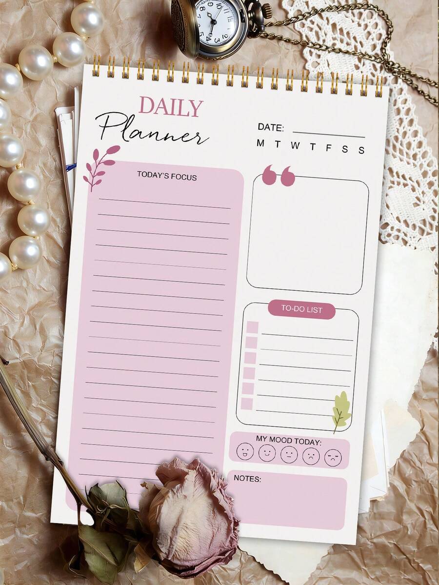 Trees 无日期待办事项笔记本/每日计划本/螺旋装订任务清单/日程安排本，提升效率，8.5英寸 x 5.5英寸，100克纸张