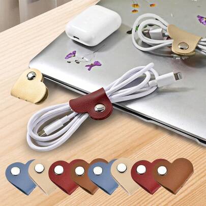 1/3/5/8pcs Mixed Color Heart-Shaped Cable Organizer, Earphone Wire Winder, PU Leather Cable Organizer, Unisex Gift, Charging Box, Office Essential, Digital Pouch, Camera Bag, Electronic Data Cable Organizer, Power Bank Protector, Wallet-Style Travel Camera Bag, Christmas Gift For Kids & Adults, Teacher Essential, Waterproof Lightweight Large Capacity Portable Accessory, Travel Essential, Holiday Essential