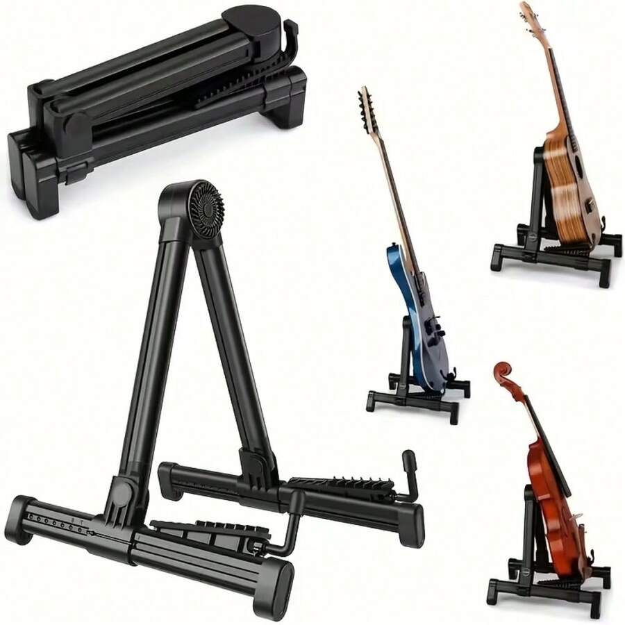 1 pieza Soporte de guitarra premium de ABS - Ligero, resistente, ajustable, plegable con diseño de marco en A y pies antideslizantes, se adapta a guitarra acústica, guitarra eléctrica, ukelele, bajo, violín y otros instrumentos, adecuado para el hogar, estudio, viaje, actuación, práctica, exterior, bar, estudio de grabación, regalo ideal para músicos, guitarristas, amantes de la música, entusiastas de instrumentos, regalos creativos, regalos de Año Nuevo - Negro - Ver 1