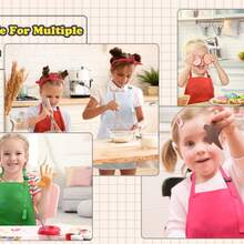 1 Set Kids Chef Hat And Apron Set - Made Of Polyester, Suitable For Skin Care, With Pockets For Cooking, Baking, Painting, Training - Fits Ages 4-12 - Red, White, Black - Red - View 2