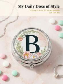 1pc 3-Compartment Portable Pill Case, Polished Metal Material, French Luxury Floral & Letter Print Round Lid Compact Pill Box, Moisture-Proof Carry-On Storage Box, Suitable For Daily Commute, Travel, Elderly, Pregnant Women, Office Workers - one-size - View 5