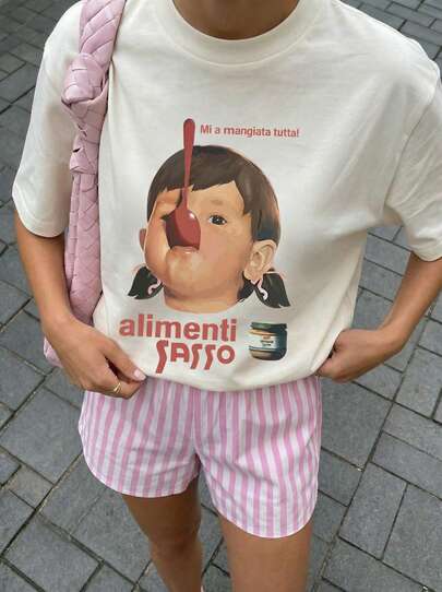 Buzzelle 女童白色休闲日常装印花短袖圆领 T 恤，春夏