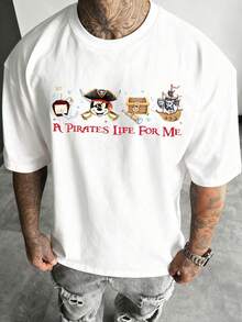 Disney Official Licensed Mickey Mouse Pirate "A Pirate's Life For Me" Graphic T Shirts 100 Percent Cotton Disney Shirt Washed 220g Unisex - 白色 - 查看 2