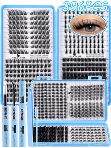 396/552/558/576片装 D型卷曲枫叶形新款猫眼假睫毛，10-16毫米密度秋季枫叶假睫毛，DIY睫毛簇，自然妆效，超浓密，柔软，轻盈，可重复使用，分段式假睫毛 - 淺藍色 - 查看 11