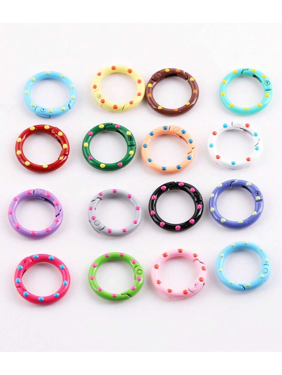 15 piezas de 25mm Cierre de resorte redondo colorido, llavero de aleación esmaltada con lunares pintados a mano por ambos lados, accesorio de llavero para manualidades, caja de muñecas y bolsas - Hebilla de resorte con lunares de colores de 25 mm - Ver 1