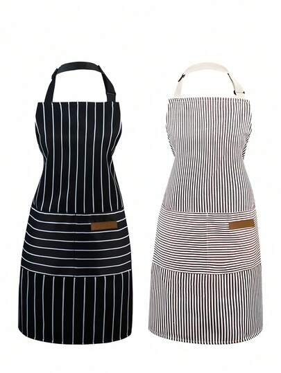 Unisex Adjustable Apron With 2 Pockets, Cotton Polyester Blend Apron For Chef, Cooking, Baking, Grilling, Suitable For Restaurant, Home Kitchen