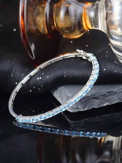1pc S925 Silver Luxury Versatile Aquamarine Gemstone Bracelet, Gift For Girlfriend, Mom, Anniversary, Birthday, Mother's Day, Holiday