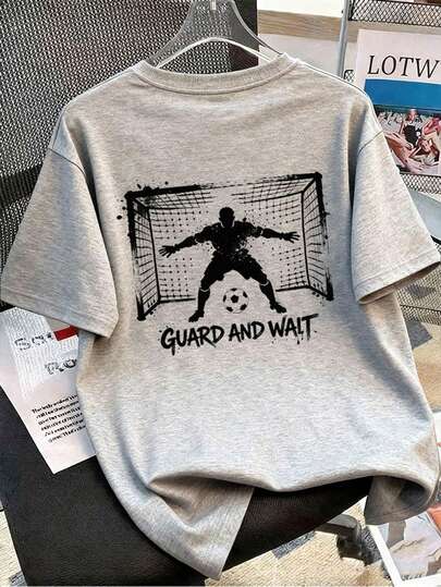 1pc Casual Loose Fit Short Sleeve T-Shirt For Teenage Boys, With Splatter Paint Style Goalkeeper Highlight Print, Sporty Round Neck Tee, Perfect Summer Gift, Suitable For Spring/Summer Wear At School Or Outdoors