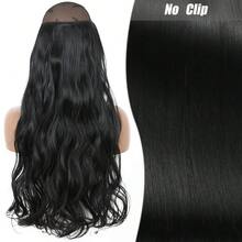 Clip-In Natural Hair Extension, Long Straight Synthetic Hairpiece, Blonde, Black, Mixed Color, Fake Hairpiece For Women HKQE - Black - View 1