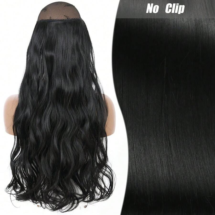 Clip-In Natural Hair Extension, Long Straight Synthetic Hairpiece, Blonde, Black, Mixed Color, Fake Hairpiece For Women HKQE - Black - View 1