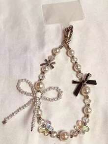 1 Piece Summer Cute Blue Starfish Crystal Pearl Star Pendant Phone Lanyard, Ins Style Pearl Phone Lanyard Ornament Bag Lanyard Car Keychain - Multicolor - View 6