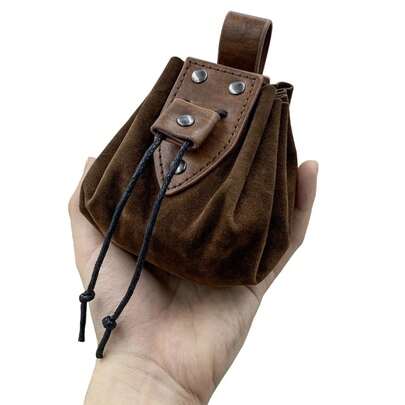 Medieval Faux Leather Drawstring Pouch Retro Nordic Portable Coin Purse Vintage Belt Pouch Dice Bag For LARP Ren Faire Accessori