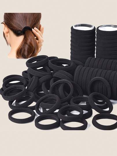 20/50/100条装，加厚女士发带，纯黑色无缝弹力发带，适合日常佩戴，简约马尾发带，款式优雅，适合日常生活，可用于洗头时扎头发，也可用于运动健身，可作为节日礼物，弹力马尾发带，浴室发饰，发带，黑色发带，四季皆宜。(20/50/100)