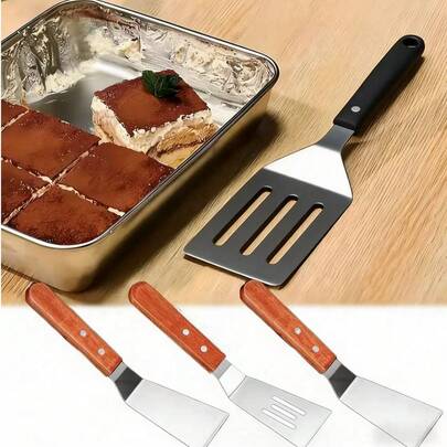 Xẻng nướng bằng thép không gỉ cán gỗ - Dụng cụ lật thức ăn nướng BBQ chuyên dụng, dùng để nướng, lật bánh mì kẹp thịt, bánh kếp và nhiều món khác - Dụng cụ nhà bếp chống gỉ
