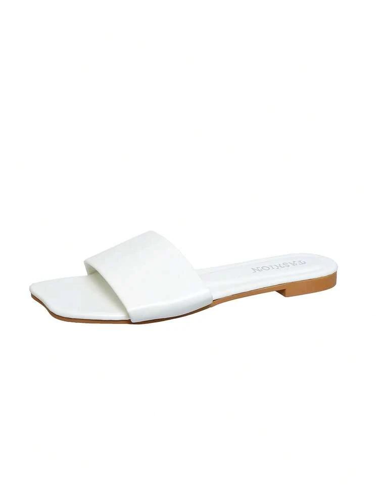 Sandalias de mujer, nuevas sandalias blancas de verano, chanclas planas minimalistas y versátiles, sandalias tipo slide con tira para playa y resort - Blanco - Añade 4