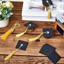 20pcs Graduation Cap Decorations - (Black Card + Yellow Tassel + White Buckle + Adhesive Dot), Candy Decor, DIY Craft, Black Paper Mini Graduation Cap With Gold Glitter Accents, Party Supplies & Photo Props, Ceremony Decor, Elegant Tassel Accent, Holiday Handicraft, Event Organizer - Graduation Cap Decoration - View 9