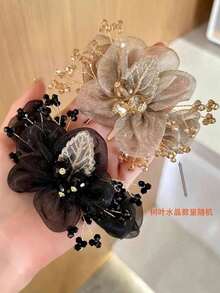 2件装蕾丝花边女士发饰，优雅网纱水晶装饰设计，弹力时尚，适合派对、节日和日常佩戴，百搭各种发型，四季皆宜。家居卧室装饰发圈，马尾辫发绳，发圈，发绳，弹性发圈 - 彩色 - 查看 3
