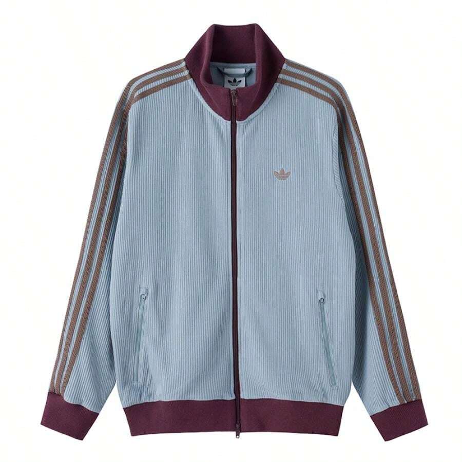 Adidas 男士外套/外套TRACK TOP M華夫格紋理針織外套2026春秋款舒適日常休閒外套外套KY5770 - 銀灰藍 - 查看 1