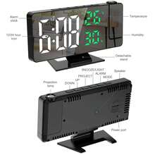 Đồng hồ báo thức điện tử kỹ thuật số LED đa chức năng với hiển thị nhiệt độ và độ ẩm, chiếu hình, xoay 180°, cấp nguồn USB, thích hợp trang trí nhà cửa, văn phòng, phòng ngủ, phòng khách. - ánh sáng trắng - Xem 11