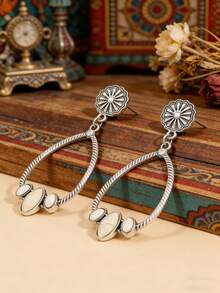 波西米亚象牙绿松石椭圆形耳环，复古镂空水滴牛仔耳环 - 水滴形 - 查看 7