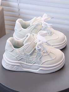 1 Pasang Sepatu Sneaker Anak Modis Serbaguna, Desain Blok Warna, Penutup Velcro, Anti Selip & Tahan Lama, Cocok Untuk Sekolah & Bermain, Musim Semi/Musim Gugur - Putih - View 5